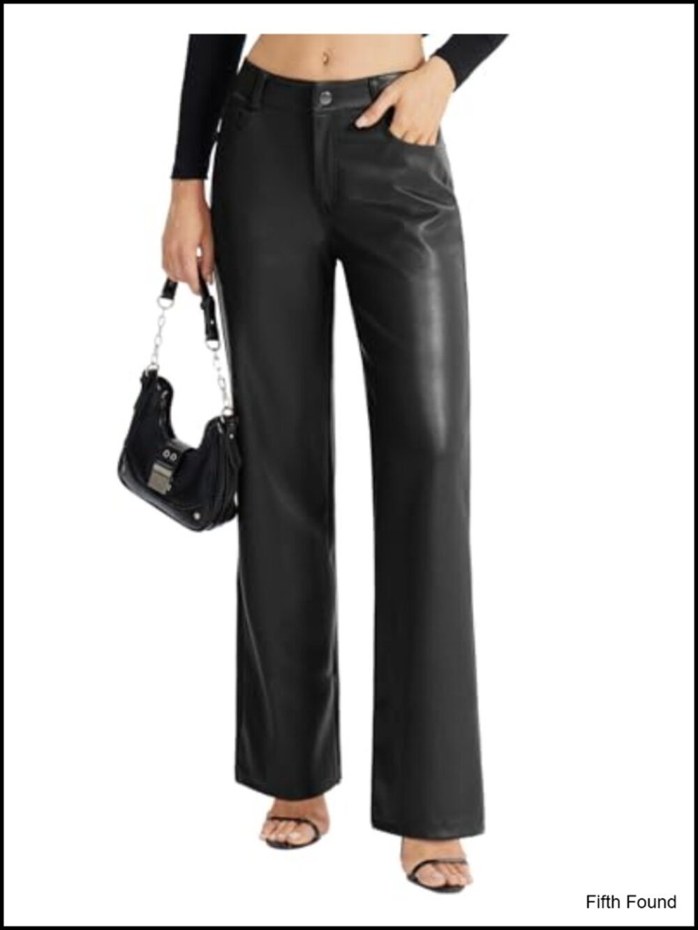 Faux Leather Straight Leg Pants Button Front Pockets Women's Casual